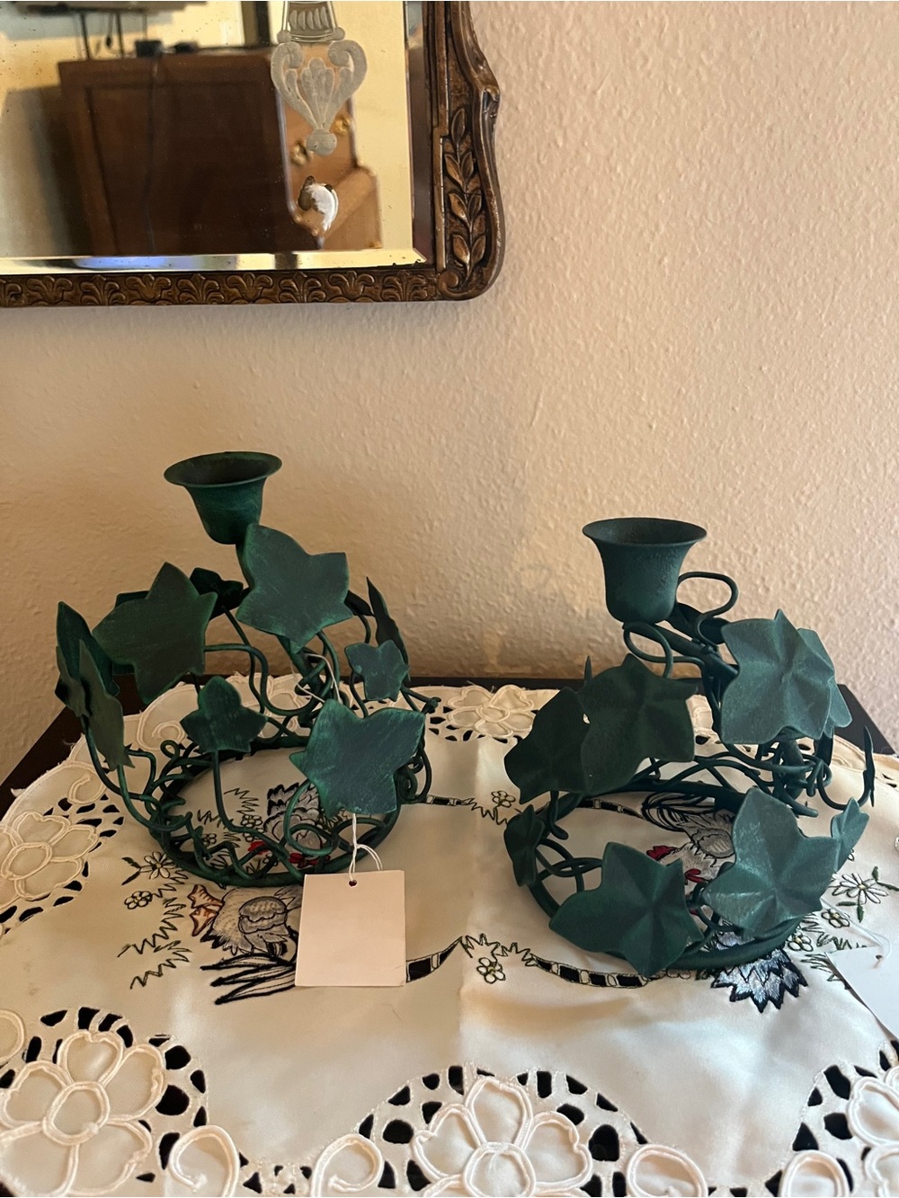 Vintage Wang's International Green Ivy Metal Candle Holders, Set of 2 NWT